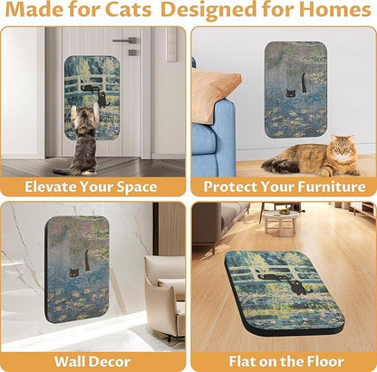 2 Pack Art Cat Scratcher, Wall-Mountable Cat Scratch Pad, Wall Cat Scratcher 16.7x11x1 Inch Cat Scratching Board for Indoor Cats Toy(Pond & Bridge)