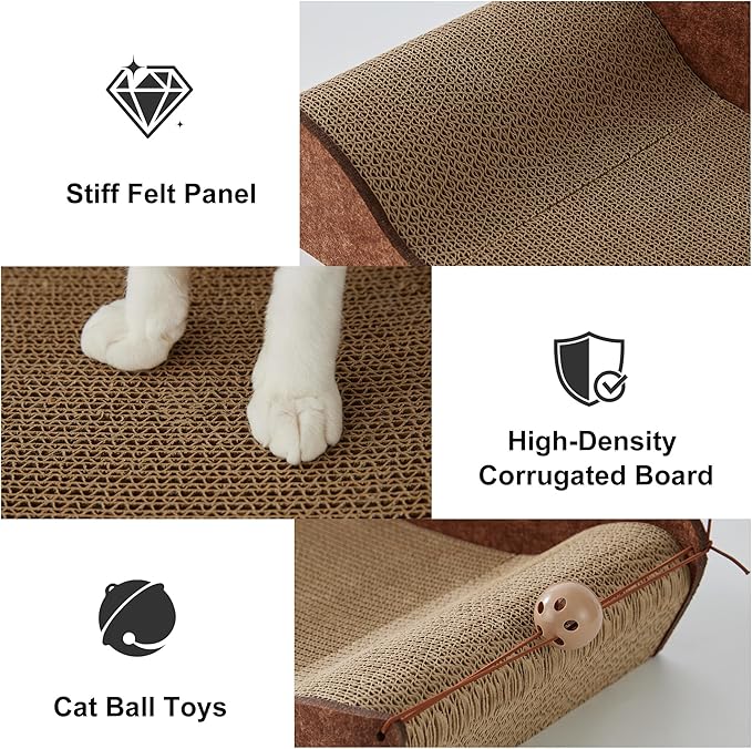 2 Pack 26'' Cardboard Cat Scratcher Bed - Large Scratcher Couch for Indoor Cats, Orthopedic Scratching Board, Lounger Scratching Couch with Bells