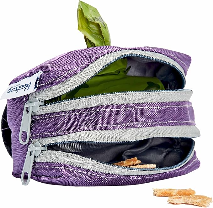 Blueberry Pet Dog Poop Bag Holder - Dark Orchid Dispenser with Dual Zippers, Dog Poop Bags Rolls, Dog Leash Attachment, Includes 1 Free Roll, Compact, Durable, Ideal for Dog Owners