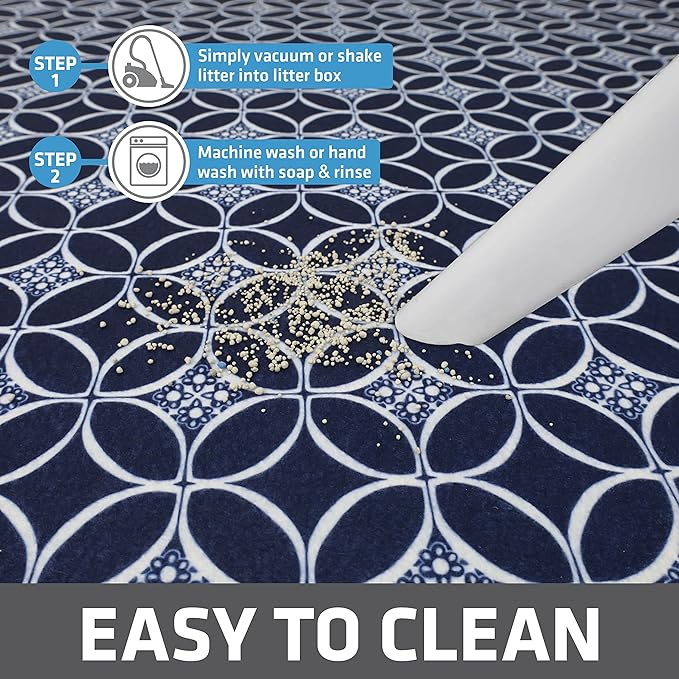 Drymate Cat Litter Box Mat, Litter Trapping Mat, Waterproof, Urine-Proof, Absorbent, Machine Washable, Soft on Paws, Contains Mess, Protects Floors, Kitten Supplies, Indigo, 29x36 XL