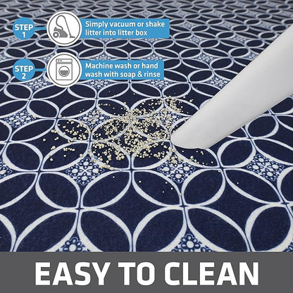 Drymate Cat Litter Box Mat, Litter Trapping Mat, Waterproof, Urine-Proof, Absorbent, Machine Washable, Soft on Paws, Contains Mess, Protects Floors, Kitten Supplies, Indigo, 29x36 XL