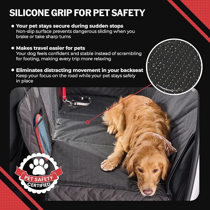 Hard Bottom Dog Car Seat Cover for Back Seat - PetSuite by Seat Cover Solutions- 300-lb Strength Pet Cover for Dogs with 40% Extra Space, Waterproof Nonslip Dog Hammock for Car Hard Bottom (SUV/Cars)
