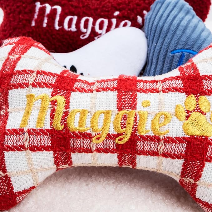 2026 Personalized Squeaky Dog Toys, Embroidered Bone Shape Corduroy Pet Pillow 8"x5"with Custmoized Name, Cute Dog Chew Puzzle Toy Custom Color Size Birthday for Small Medium Large Dogs