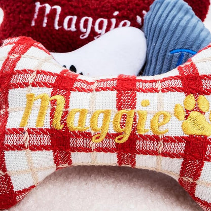 2026 Personalized Squeaky Dog Toys, Embroidered Bone Shape Corduroy Pet Pillow 8"x5"with Custmoized Name, Cute Dog Chew Puzzle Toy Custom Color Size Birthday for Small Medium Large Dogs
