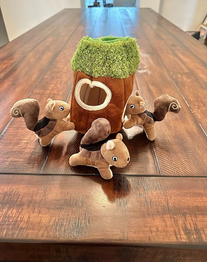 Glow Pups Squirrel in Tree Hide and Seek Plush Squirrel Inside Trunk Interactive Burrow Dog Toy for Small and Medium Size Dogs, Tree with Squirrels