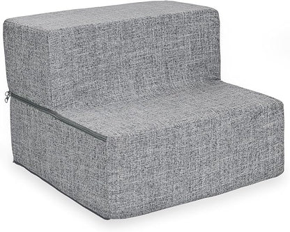 Best Pet Supplies Dog Stairs & Steps - Foam Steps for Small Dogs & Cats, Non-Slip Indoor Balanced Pet Step Support, Dog Ramp, No Assembly, Ash Gray Linen, Foldable 2-Step (12-inch Height)