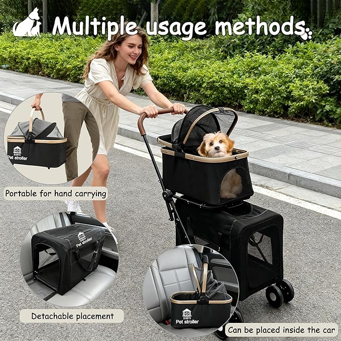 XL Extra-Large Double Pet Stroller, Running&Travel Pet Cart with Weather Cover, Cat&Dog Stroller for Large/Medium/Small Pets, Outdoor Pet Supplies