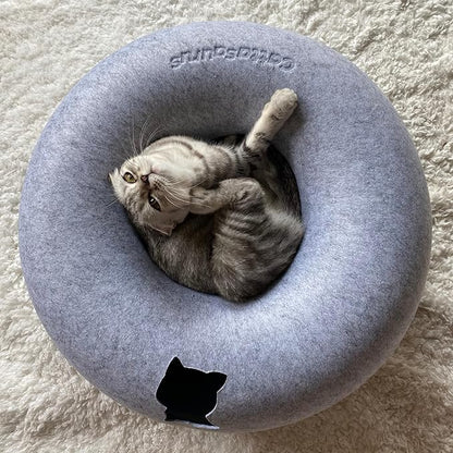 Cattasaurus Peekaboo Cat Cave Donut for Multiple & Large Cats up to 30-45 lbs, 3-in-1 Self Warming Cat Bed, Tunnel & Scratcher for Indoor Cats, Washable & Detachable Small Dog Bed (Light Gray, Large)