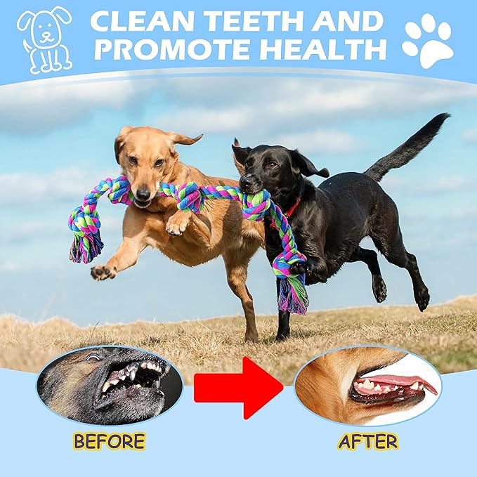 Aitmexcn Dog Rope Toys for Large Medium Dog Chewers, Rope Indestructible Dog Chew Toys, 37 Inch 5 Knots Tough Dog Tug Toy for Teeth Cleaning, Tug of War