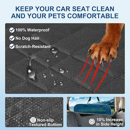 Dog Car Seat Cover – Waterproof Scratch Proof Pet Hammock with Heavy Duty Oxford Fabric Nonslip Backing Soft Padding Easy to Clean Universal Fit for Cars SUVs and Trucks Travel Protection