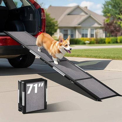 Portable Dog Ramp for Car – Foldable Dog Car Ramp for Truck, SUV, High Bed & Sofa with Anti-Slip Feet & Traction Carpet – Small to Large Breeds (71" Long & 17" Wide)