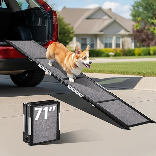 Portable Dog Ramp for Car – Foldable Dog Car Ramp for Truck, SUV, High Bed & Sofa with Anti-Slip Feet & Traction Carpet – Small to Large Breeds (71" Long & 17" Wide)