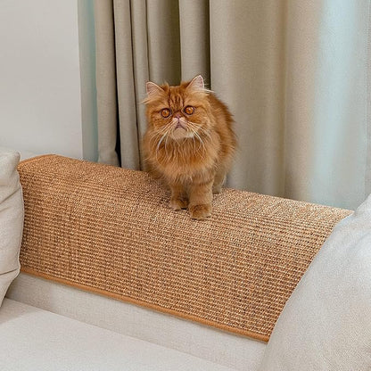 Cat Scratcher Mat,Natural Sisal Cat Scratch Pad with Hook&Loop Tape,Horizontal Floor Kitten Scratching Pads Rug for Indoor,Pet Furniture Protector for Couch&Carpets&Sofas, Large, Brown