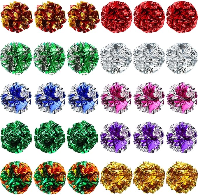 Silkfly 15 Pcs Polyester Film Crinkle Balls Cat Toys 2.36" Interactive Crinkle Ball, Colorful Balls Chew Toy for Cat Chase Ball Toys Attract Cats for Indoor Cats and Kittens to Keep Fit and Active