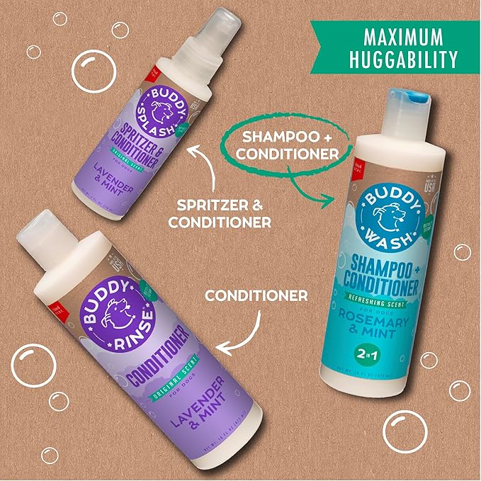 Buddy Wash 2-in-1 Dog Shampoo and Conditioner for Dog Grooming, Rosemary & Mint, 16 oz. Bottle