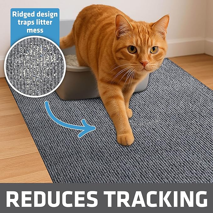 Drymate Cat Litter Box Mat, Litter Trapping Mat, Waterproof, Urine-Proof, Absorbent, Machine Washable, Soft on Paws, Contains Mess, Protects Floors, Kitten Supplies, Grey, 20x28