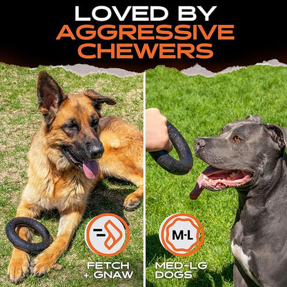 Monster K9 Indestructible Ring Dog Toy Durable for Aggressive Chewers - Safe, Non-Toxic Natural Rubber - Chew, Tug & Fetch - Tough, Heavy Duty - USA Made - Solid-Core, 6.5"x1.5"