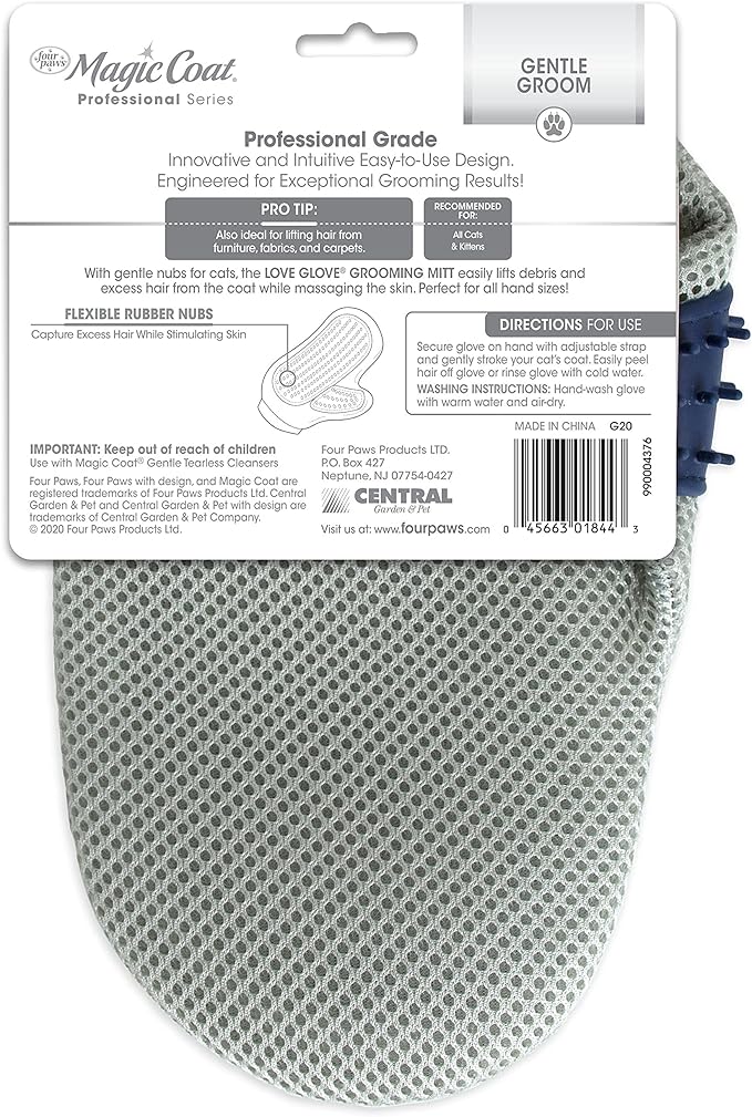 Four Paws Magic Coat Professional Series Love Glove Silicone Cat Grooming Mitt, Deshedding & Dematting, 1 Count