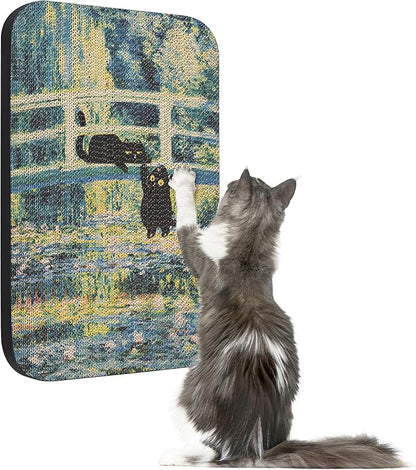 Art Cat Scratcher, Wall-Mountable Cat Scratching Board, Cat Wall Scratcher 16.7x11x1 Inch Cat Scratch Pad and Cat Scratchers for Indoor Cats Toy Furniture Protector（Lily Pond Bridge）