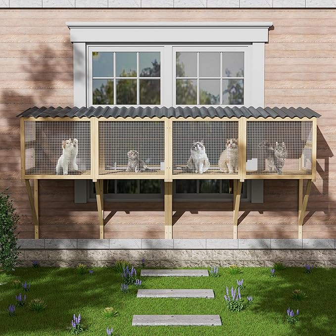 MAGIC UNION Cat Catio, Cat Window Perch for Indoor Cats - Expandable Wooden Windows Box Enclosure, Waterproof Cats Windows Hammock for Enjoying The Outdoor Sights (Original Wood, 82.6" L)