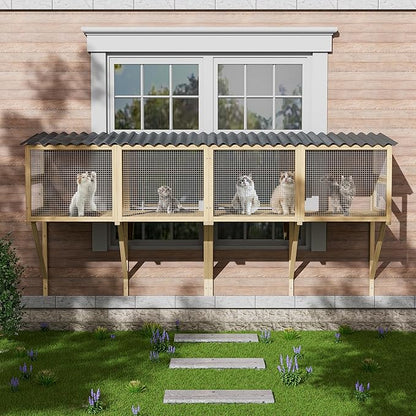MAGIC UNION Cat Catio, Cat Window Perch for Indoor Cats - Expandable Wooden Windows Box Enclosure, Waterproof Cats Windows Hammock for Enjoying The Outdoor Sights (Original Wood, 82.6" L)