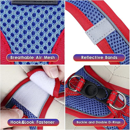 YIMEIS Dog Harness and Leash Set, No Pull Soft Mesh Pet Harness, Reflective Adjustable Puppy Vest for Small Medium Large Dogs, Cats (Red & Blue, X-Small (Pack of 1)