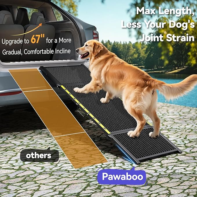 67''L & 20''W Dog Ramp for Car - Portable Extra Wide Pet Ramp for Medium & Large Dogs with Non-Slip Rug Surface, Dog Steps Stair for Car SUV/Truck/RV/High Bed, Up to 200LBS, Black