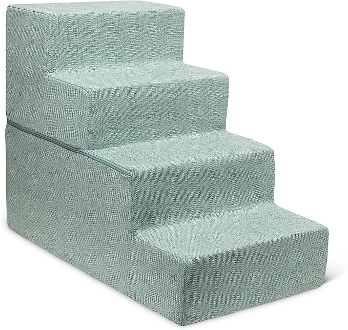Best Pet Supplies Dog Stairs & Steps - Foam Steps for Small Dogs & Cats, Non-Slip Indoor Balanced Pet Step Support, Dog Ramp, No Assembly, Pale Teal, Foldable 4-Step (22-inch Height)