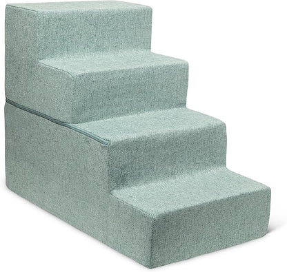 Best Pet Supplies Dog Stairs & Steps - Foam Steps for Small Dogs & Cats, Non-Slip Indoor Balanced Pet Step Support, Dog Ramp, No Assembly, Pale Teal, Foldable 4-Step (22-inch Height)