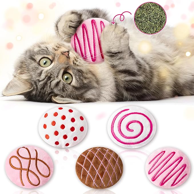 MALLMALL6 Catnip Toys for Cat - 5Pcs Valentines Chocolate Truffles Catmint Interactive Teething Chew Kick Cat Toy for Indoor Kitten, Soft Candy Pet Supplies, Pet Valentines Gifts for Kitten Lover