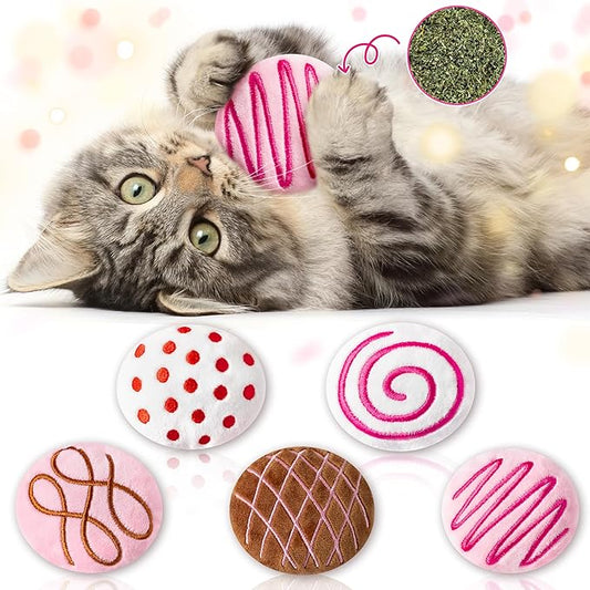MALLMALL6 Catnip Toys for Cat - 5Pcs Valentines Chocolate Truffles Catmint Interactive Teething Chew Kick Cat Toy for Indoor Kitten, Soft Candy Pet Supplies, Pet Valentines Gifts for Kitten Lover