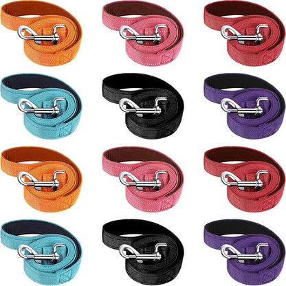 Vicenpal 12 Pcs Double Sided Reflective Dog Leash with Soft Padded Handle, Bulk Nylon Animal Leashes for Medium and Large Dogs Heavy Duty Animal Leash for Walking, Training, 6 Colors(5 ft,Cute Colors)
