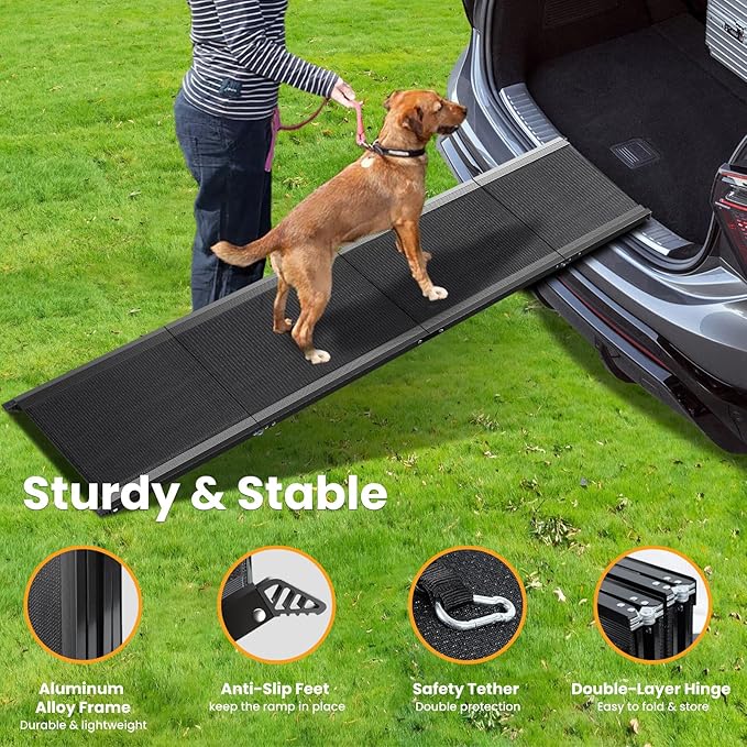 Dog Ramp, Folding Dog Ramp for Car Extra Wide 63''x20'', Dog Car Ramp with Non-Slip Surface, Outdoor Pet Ramp for Large Dogs to Get on Car Truck SUV Van Up to 250LBS, Car Ramp for Dogs