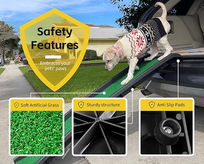 PawStep 50894 Pet Ramp for Dogs & Cats – Foldable Portable Dog Ramp with Poly Grass Non-Slip Surface, Lightweight Travel Ramp for Cars, SUVs, Beds & Couches