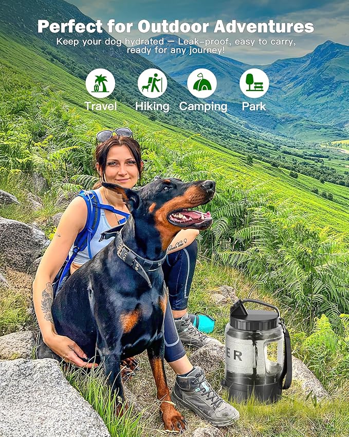 SwSun 77oz Large Dog Water Bottle, Portable Dog Travel Water Dispenser with Pull-Out Bowl, Ideal for Hiking, Camping, Dog Parks, Leak-Proof BPA-Free Outdoor Dog Water Bottle for Large Dogs,Black