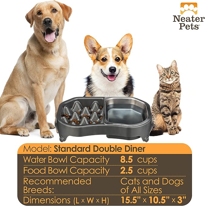 Neater Pet Brands Neater Slow Feeder Dog Bowls, Slows Down Fast Eating to Prevent Vomiting, Overeating, & Bloat, Dog Slow Feeder Bowl with Wide, Non-Slip Base, Holds 2.5 Cups Food and 8.5 Cups Water