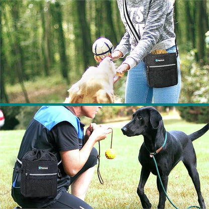 PetAmi Dog Treat Pouch, Pet Treat Pouch For Training, Dog Walking Bag Holder for Kibbles, Pet Food Toy, Dog Trainer Essentials Supplies, Poop Bag Dispenser, 3 Ways to Wear (Black)