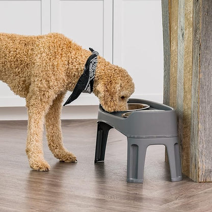 IRIS USA Adjustable Elevated Dog Bowls, Raised Feeder with 2 Stainless Steel 64 oz Bowls, Spill-Guard Rim, 12.25" or 4.63" Heights, Durable Plastic, Made in USA, Dark Gray