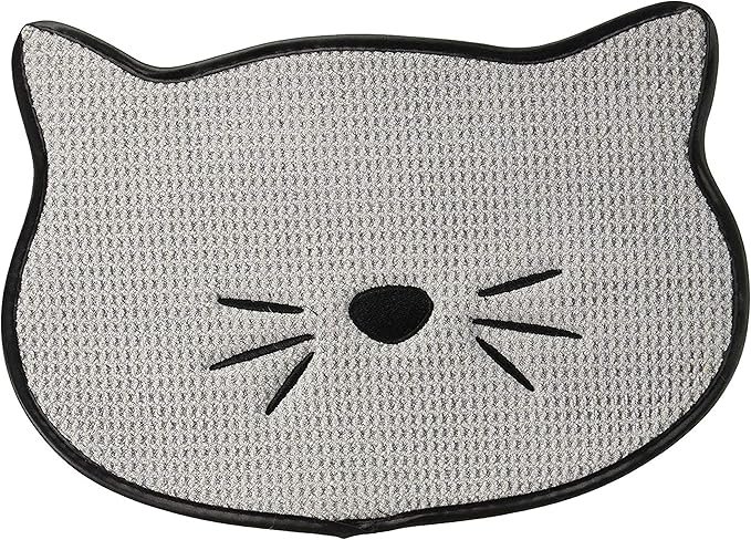 Bone Dry Embroidered Microfiber Cat Shape Pet Food & Water Placemat-Gray
