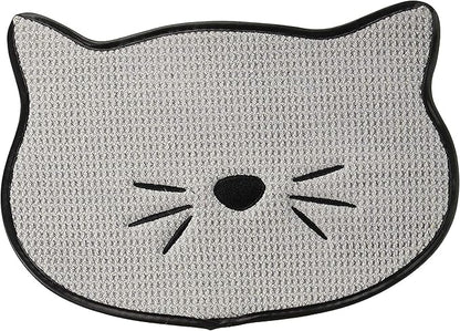 Bone Dry Embroidered Microfiber Cat Shape Pet Food & Water Placemat-Gray