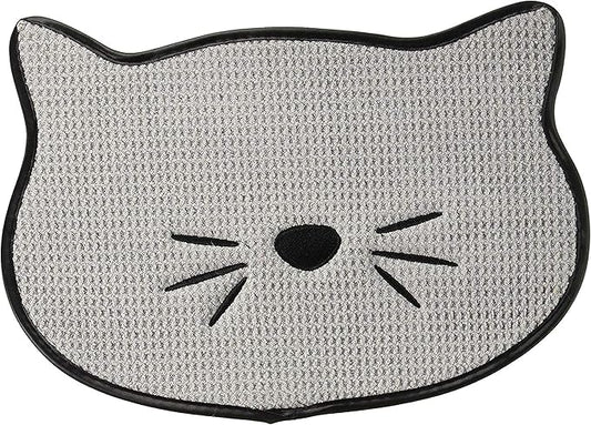 Bone Dry Embroidered Microfiber Cat Shape Pet Food & Water Placemat-Gray