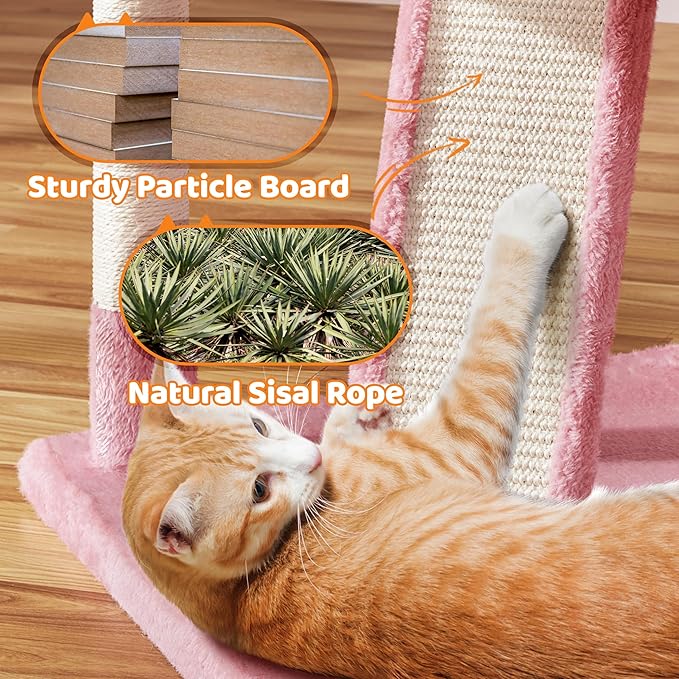 Yaheetech 68.5in Cat Tree for Large Cats, Multi-Level Cat Tower with 3 Wide Perches, Large Condo, Stable Pet Play House w/Sisal-Covered Scratching Posts & Board, Pink