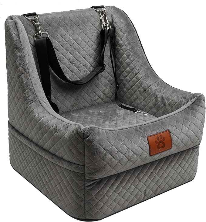Dog Car Seat for Medium Dogs Up to 35lbs, Pet Booster Seat with 2 Safety Belts, Detachable Washable, Non-Slip Stable Base, Portable Puppy Car Seat for Travel & Outdoor Daily Use