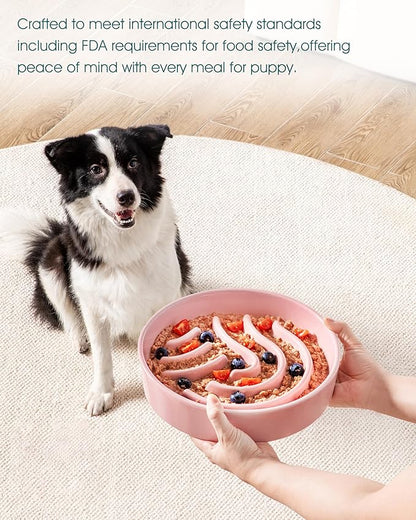 vancasso Slow Feeder Dog Bowl, 3 Cup Ceramic Slow Feeding Food Dish for Large Breed, Puzzle Dog Food Bowl for Fast Eater, Pink