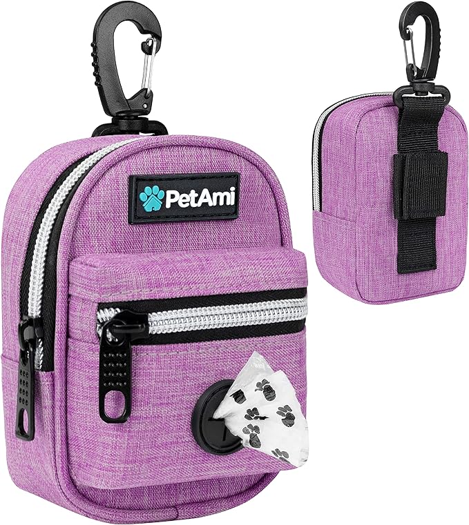 PetAmi Dog Poop Bag Holder for Leash, Dog Pet Waste Bag Dispenser For Poop with Clip for Doggie Puppy Walking Accessories Travel Camping, Dog Treat Pouch Supplies, Purple
