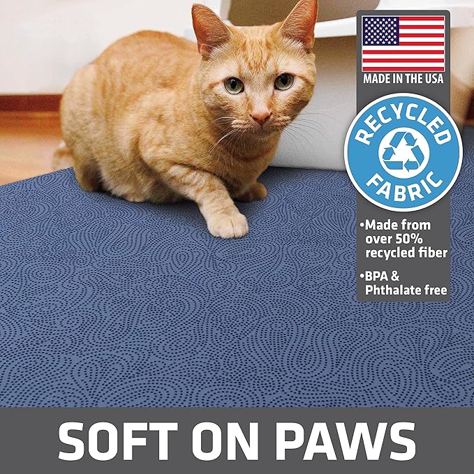 Drymate Cat Litter Box Mat, Litter Trapping Mat, Waterproof, Urine-Proof, Absorbent, Machine Washable, Soft on Paws, Contains Mess, Protects Floors, Kitten Supplies, Blue, 29x36 XL