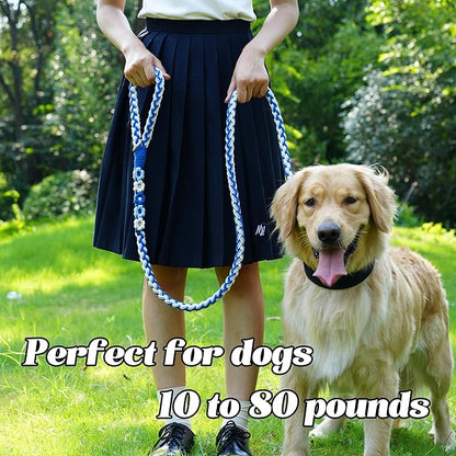 Handmade 5ft Braided Cotton Dog Leash with Unique Floral Handle, Durable and Stylish, Ideal for Small to Large Dogs,Sea Wave