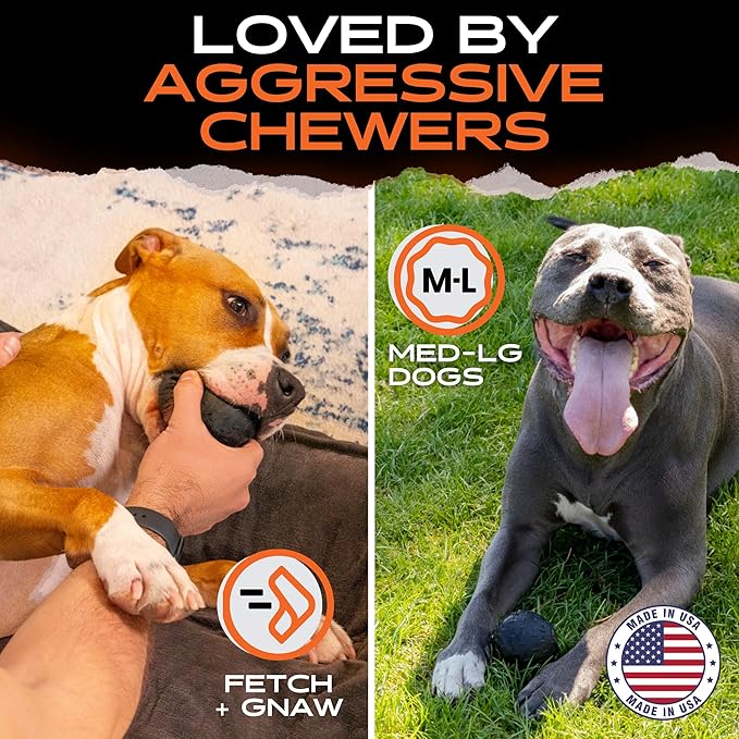 Monster K9 Indestructible Dog Ball – Lifetime Replacement - Durable Toy for Aggressive Chewers - Safe Non-Toxic Natural Rubber - Fetch Chew Toy - Heavy Duty - USA Made - 2.8” Solid (Tennis Ball Size)