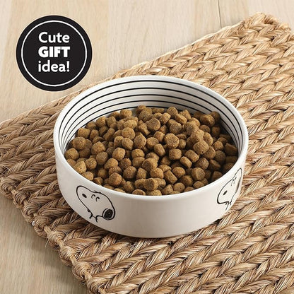 Peanuts Snoopy Dog Bowl with Bone Design – 6.5" Stoneware Water or Food Bowl for Small to Medium Dogs – Cute Cartoon Pet Dish, Durable & Easy to Clean
