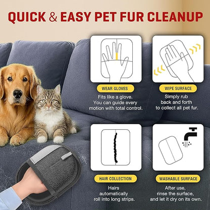 Pet Hair Removal Glove for Dogs & Cats, Newly Upgraded Reusable Electrostatic Pet Hair Glove, Magic Brush Pet Hair Remover Tool for Clothing, Couch, Carpet, Car Seats